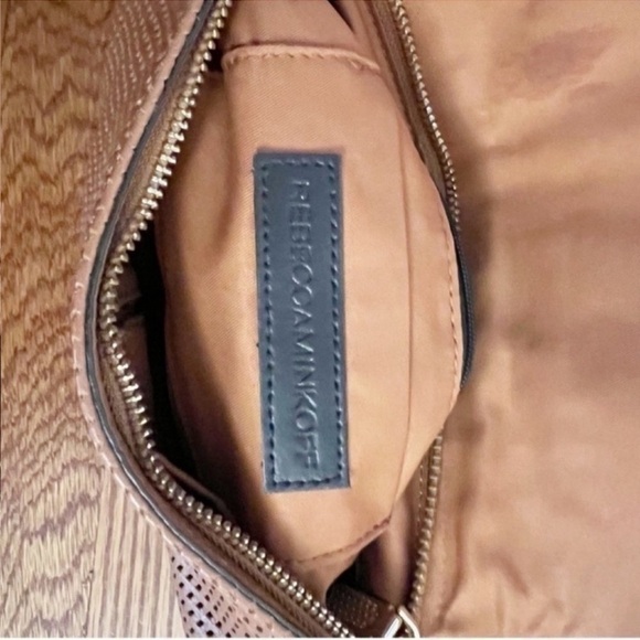 Rebecca Minkoff Perforated Leather Clutch Cognac Brown Magnetic Closure Purse - Picture 9 of 11